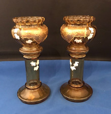 Pair of Hand Blown/Decorated Bohemian Glass & Enamel Candle Holders (c. 1890s)