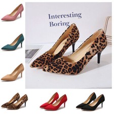 Womens Mid Kitten Heel Office Ladies Pointed Toe Pumps Classic Faux Suede Shoes-