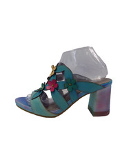 Socofy Block Heel Sandals Size 65 EU 40 Blue Flower Open Toe Bohemian Mid