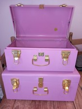 2 Beautify Pink Metal Storage Trunks Chest Bedroom, Dressing Room Set of 2