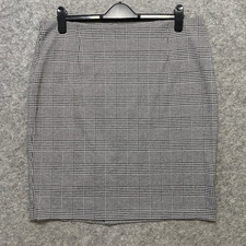 M&S Size 18 Dogtooth Skirt Black /White Checked Houndstooth Elastic Waist Knee