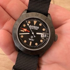 Romeo Alpha Echo DUEL GMT Military Automatic Watch PVD Case Seiko NH34 CWC NATO