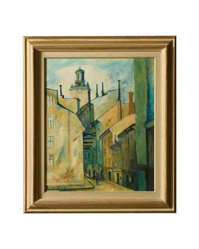 Swedish street scene oil - street,