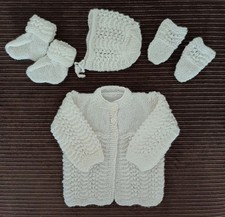 Hand knitted prem/small baby girl white matinee set, soft 3 ply, bnwot