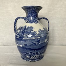 Spode Blue Italian Twin Handled Urn Vase Blue Stamp On Base 27 cm H x 21 cm W