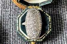 Finest GENUINE Antique Art Deco SOLID Silver OVAL Marcasite Ring UK Size 'L'