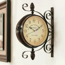 Outdoor Wall Clock Double sided Paddington Black Station w Retro Hanging Bracket