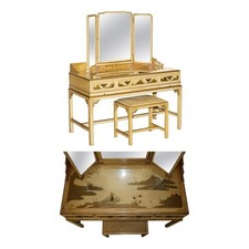 EXQUISITE CHINESE CHINOISERIE WALNUT DRESSING TABLE & STOOL PART OF A SUITE