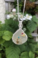 Genuine English Sea glass Jewellery Pendant+Necklace. Silver Plated.Unique Gift