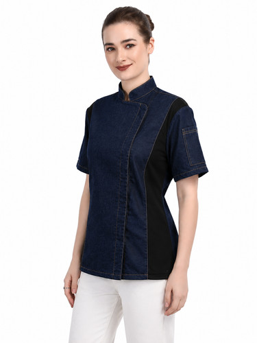 Modern denim women chef jacket - denim,