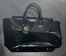 Kurt Geiger Black London Leather Shoulder Bag. Embossed Reptile Patten