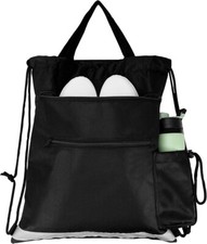 Black Drawstring Backpack - Water Resistant String Sports Gym Bag - Large