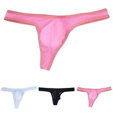 Men Sheer Lace Jacquard Thong