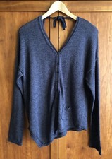 BNWOT Miss Captain V-Back/Neck Asymmetric Cardigan Size T3 16 Blue Cotton Blend