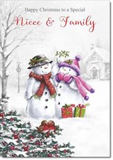 Doodlecards Niece & Family Christmas Card Snowman Couple