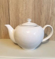 Monno Harmony Plain White And Silver Edged China Teapot
