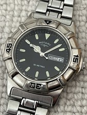 Rotary Men’s Diver Watch Day Date Silver/Black Stainless Steel Vintage