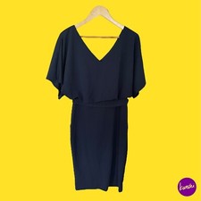 QUIZ Women's Scuba Double Crepe Dress, Belted, Batwing Sleeves, Navy Blue, UK 16