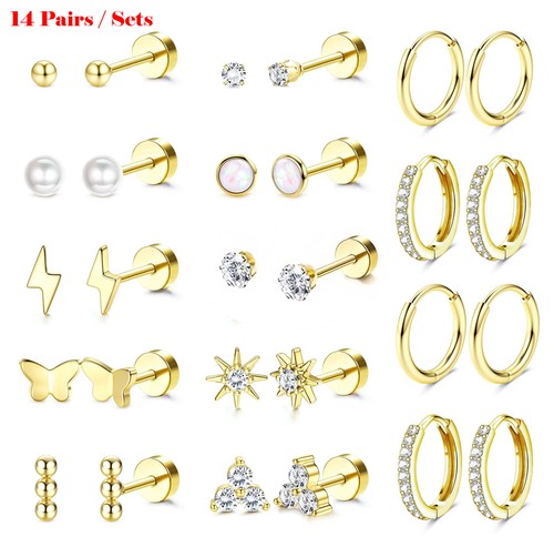 14pair stud earrings flat back - 14pair,