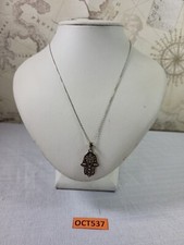 925 Sterling Silver Hamsa Hand of Fatima Necklace Cubic Zirconia OCT537