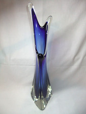Vintage Murano Style Swung Vase Mid Century Sommerso Art Glass Blue Large 36.5cm