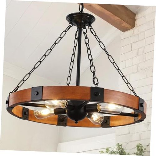 Wood wagon wheel chandelier - wood,