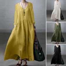 Plus Size Womens Baggy Kaftan Shirt Dress Ladies Casual Tunic Loose Max UK