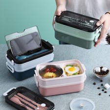 3 Compartments Lunch Box For Kids Adults Food Container Set Bento Storage Box UK