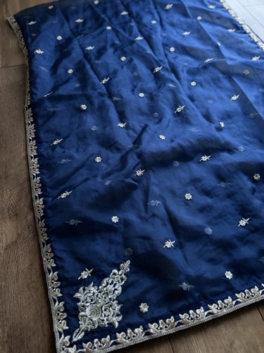 Navy blue embroidered lehenga - blue,