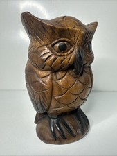 Vintage Carved Wood Owl - Large Solid Wood