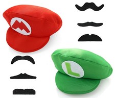 Super Mario Bros Luigi Foam Hat Cap Moustaches Fancy Dress Costume Party Props