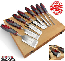 8pc Bevel Edge Wood Chisel Set Strike Caps Soft Grip Handles Wooden Storage Case