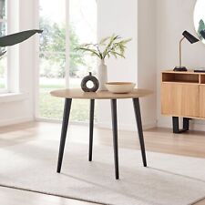 Koko Oak Wood Effect 100cm Round Dining Table Black Legs Scandi Compact