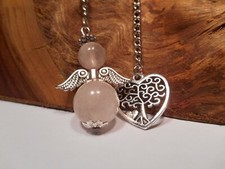 Rose Quartz Gemstone Angel Pendulum with Heart Charm~Handmade ~ Dowsing ~ Wicca