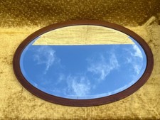 Vintage Inlaid mahogany Framed Oval Wall Mirror bevelled