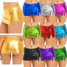 UK Womens Shiny Split Cut Micro Mini Skirt Rave Dance Club Ultra Short Partywear
