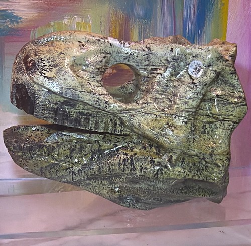 Dinosaur skull stone carving - dinosaur,