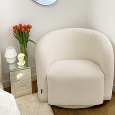 Fabric Swivel Tub Chair Teddy Accent Armchair Barrel Chairs w/ Swivel Metal Ring