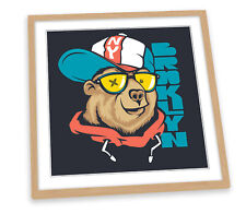 Brooklyn Bear Cap Modern Blue FRAMED ART PRINT Picture Square Artwork