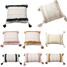 Moroccan Lumbar Pillow for Case Tassel Boho Tufted Embroidery Striped Cushion Co