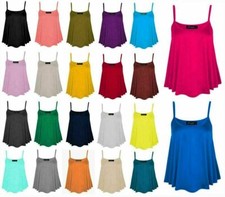 Womens Neon Fluorescent Plain Strappy Sleeveless Ladies Swing Cami Vest Top Plus