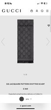 Gucci Double Jacquard GG Wool Scarf - Dark Grey/Black - £360 RRP
