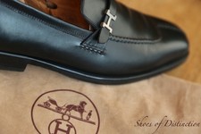 Hermes Black Leather Silver H