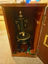 Vintage J. Swift & Son London Microscope & Wooden Case Made In England
