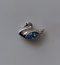 Genuine Swarovski Swan Tie Pin Scarf Silvertone Blue Marquise  Crystal 3/4 Inch