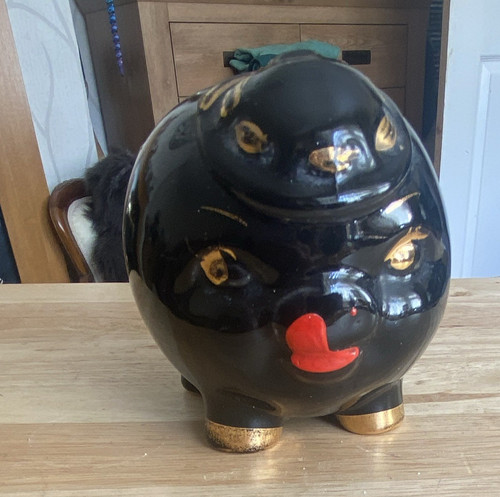 Black ceramic piggy bank - black,