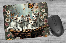 Mouse Mat Pad laptop desktop office Kittens Art made in UK choose size gift p&p