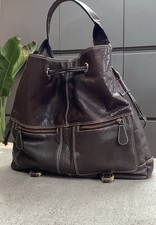 Genuine Dark Brown Leather Bag with Drawstring Closure Lloyd Baker