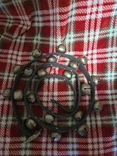 Vintage Antique 20 Brass Horse Sleigh Jingle Bells on 72” Rustic Leather Strap