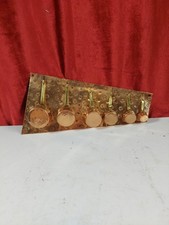 Vintage French Hammered Copper Set Of 6 Minature Pans With Backing Plate 